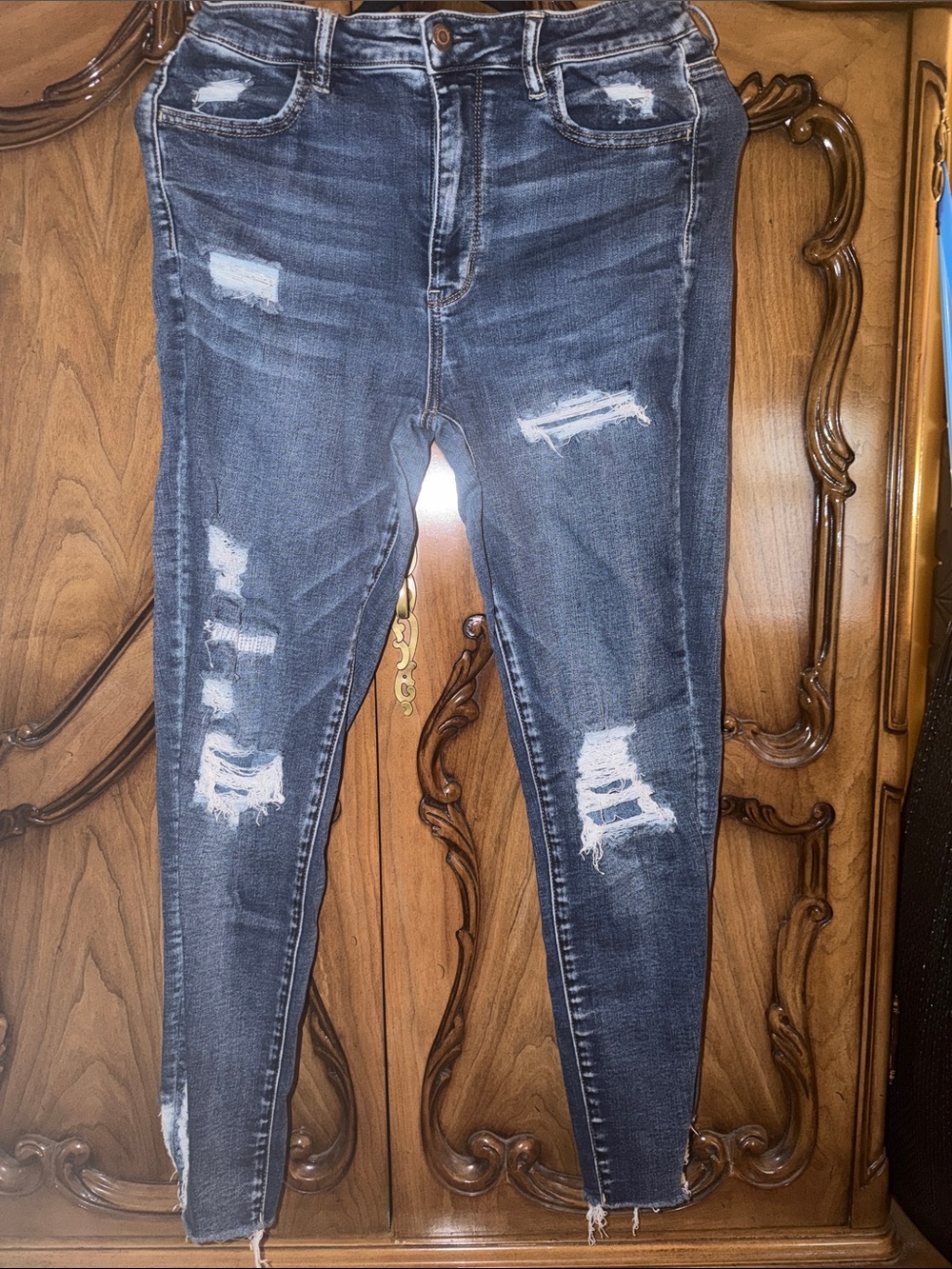 American Eagle Outfitters Distressed Skinny Jeans - Dark Blue high rise